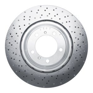 Porsche 911 Brake Rotor (1) - Front, Left - R1 Concepts - GEOMET, Drilled, Hi-Carbon Alloy - `15-`17